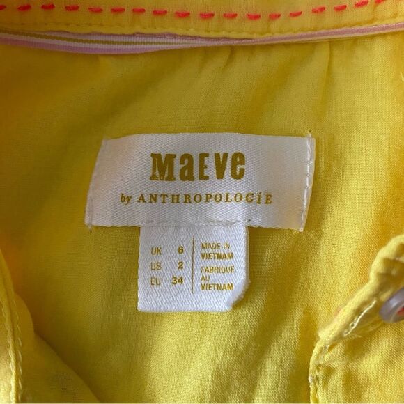 Anthropologie Brand Maeve Yellow Pineapple Appliqué Button Down Blouse Size S - Picture 5 of 8